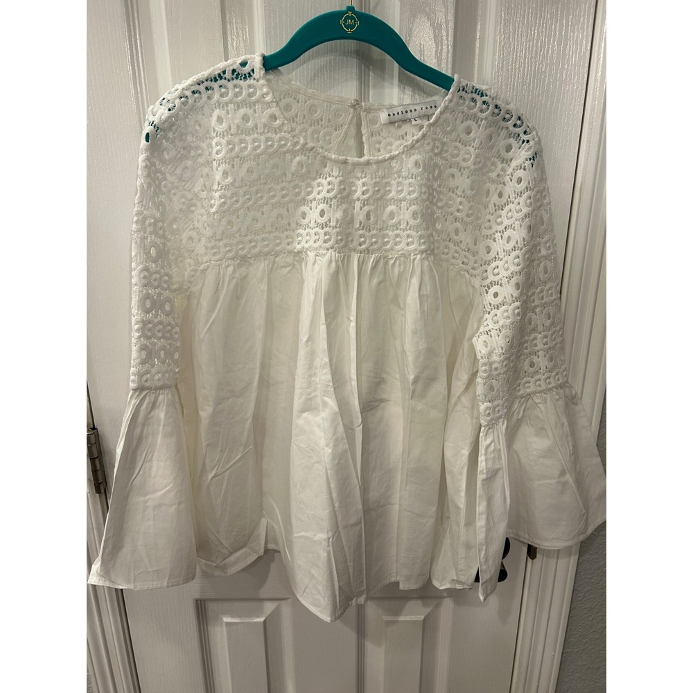 Endless Rose Blouse White Eyelet Lace Bell Sleeve Babydoll Boho Top